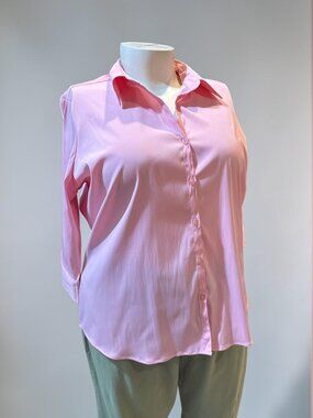 Cotton Express Sz 3X Pink Button Up 3/4 Sleeve Stretch Blouse